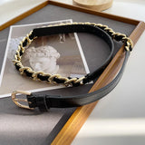 Women's Metal Waist Chain Belt PU Leather Dress Decorative Accessory