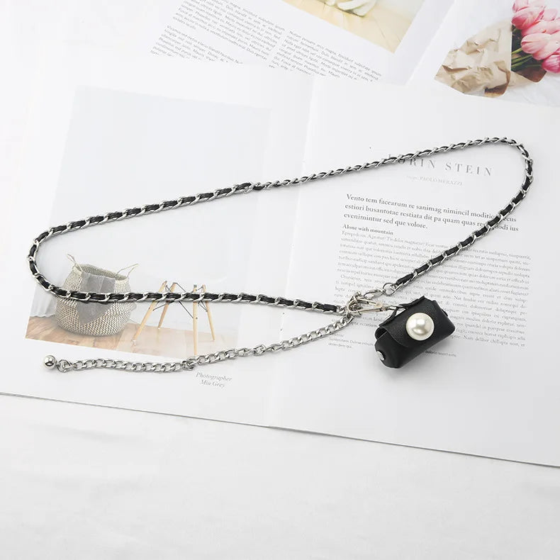 Metal Waist Chain Female PU Chain Belt with Skirt Dress Mini Bag BeltS