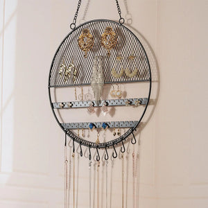 Metal Wall Mounted Earring Organizer with Chains and Hooks