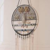 Metal Wall Mounted Earring Organizer with Chains and Hooks