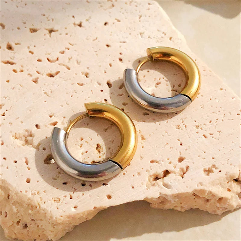 Two-color Splicing Hoop Earrings Titanium Steel Plated Women's Earrings