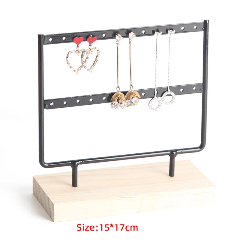 Metal Wood Earrings Display Stand Jewelry Organizer Rack