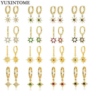 925 Silver Starfish Pendant Earrings with Multicolor Zircon