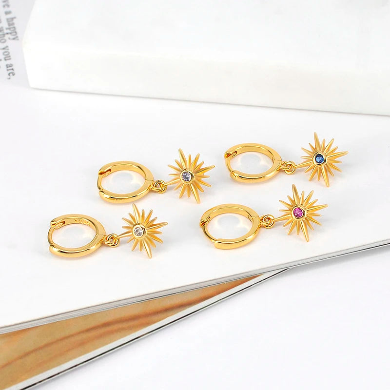 925 Silver Starfish Pendant Earrings with Multicolor Zircon