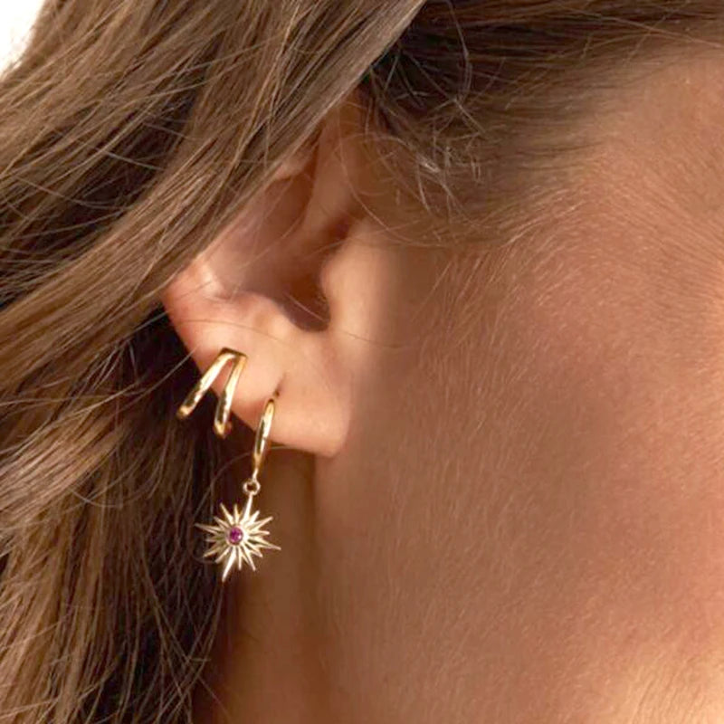 925 Silver Starfish Pendant Earrings with Multicolor Zircon