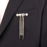 Metal diamond tassel suit pin with pearls