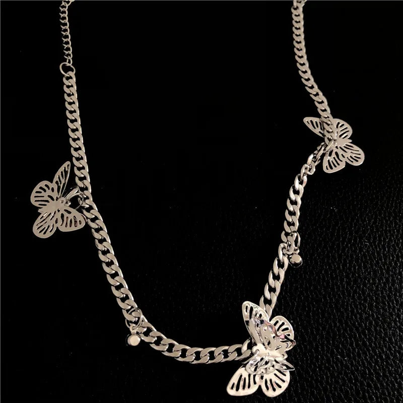 Butterfly Necklace Silver Chain Choker Clavicle Chain