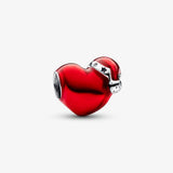 Metallic Red Christmas Heart Charm for Bracelet Bangle Jewelry Making