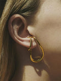 Metallic Geometric Curve Pendant Clip Earrings