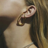 Metallic Geometric Curve Pendant Clip Earrings