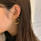 Metallic Geometric Curve Pendant Clip Earrings