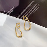 Metallic Geometric Curve Pendant Clip Earrings