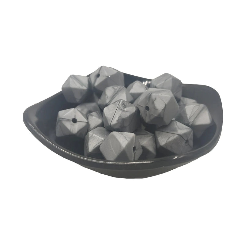 Silver Hexagon Silicone Bead 14mm for DIY Crafts