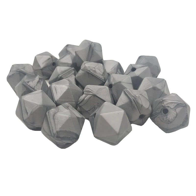 Metallic Silver Icosahedron Silicone Bead for DIY Crafts