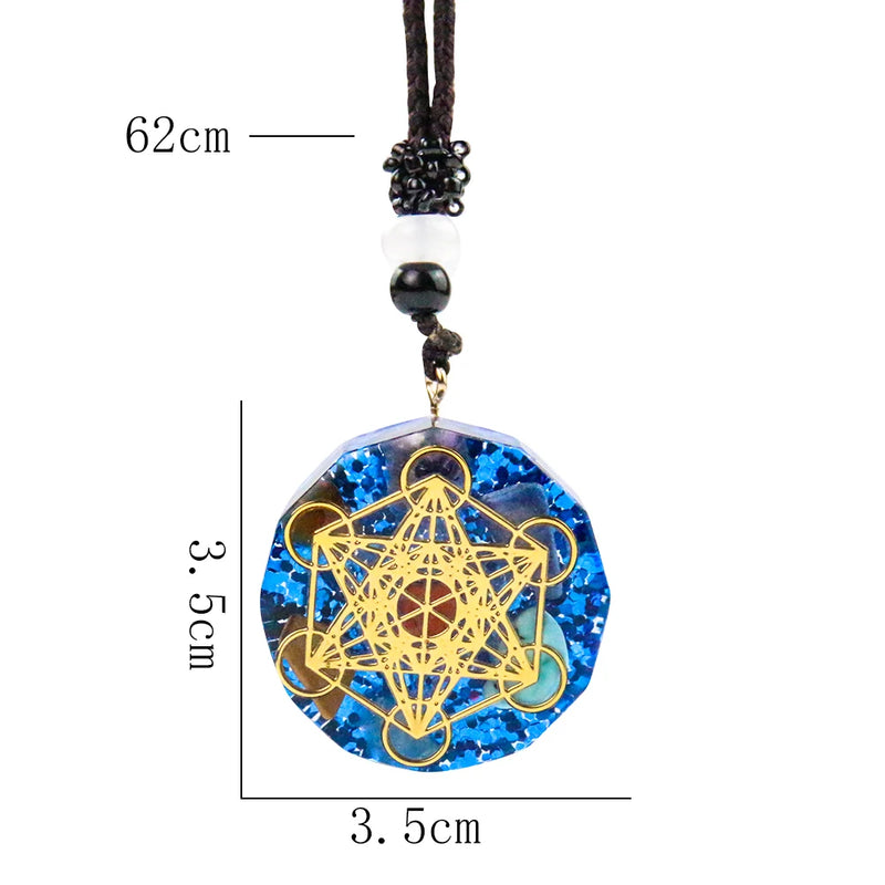 Metatron's Cube Chakra Stone Pendant Necklace Resin Drip Jewelry