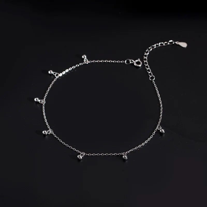 925 Silver Anklet Round Beads Pendant Anklet 2 Colors for Women