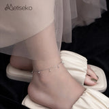925 Silver Anklet Round Beads Pendant Anklet 2 Colors for Women