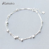 925 Silver Stars & Round Beads Double Layer Anklet Fine Jewelry