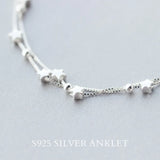 925 Silver Stars & Round Beads Double Layer Anklet Fine Jewelry