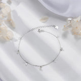925 Silver Anklet Zircon & Silver Beads Pendant Shining Women