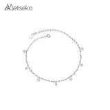 925 Silver Anklet Zircon & Silver Beads Pendant Shining Women