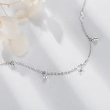 925 Silver Anklet Zircon & Silver Beads Pendant Shining Women