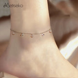 925 Silver Anklet Zircon & Silver Beads Pendant Shining Women