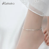 925 Sterling Silver Anklet Heart Shape Silver Flakes & Bead Pendant Anklet