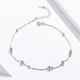 925 Silver Anklet Platinum Beads Minimalist Style