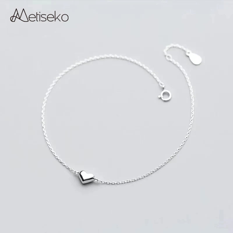 925 Silver Heart Anklet Geometric Chain Style Feet Anklet