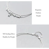 925 Silver Tree Branch Anklet Bracelet Double Layers Leaves & Beads Chain