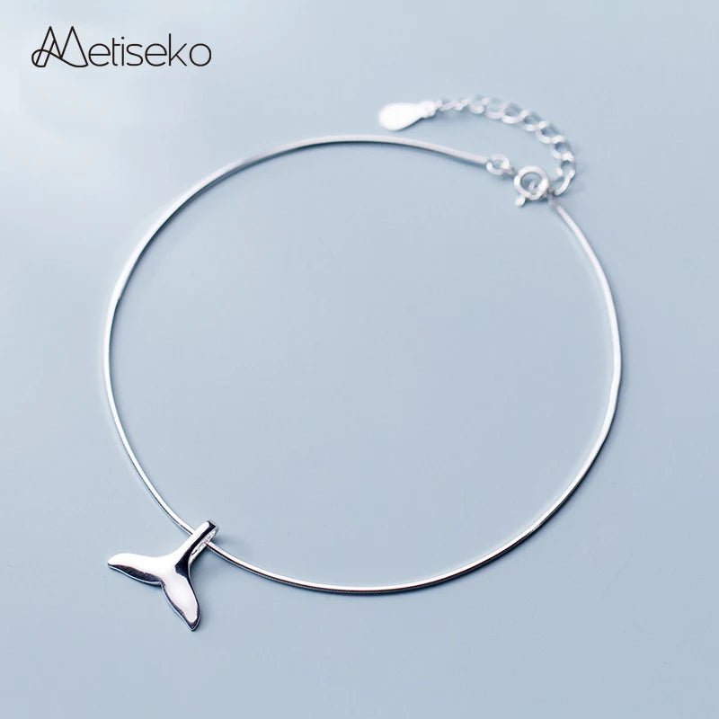 925 Silver Mermaid Fish Tail Anklet Chain Foot Bracelet for Women Girls