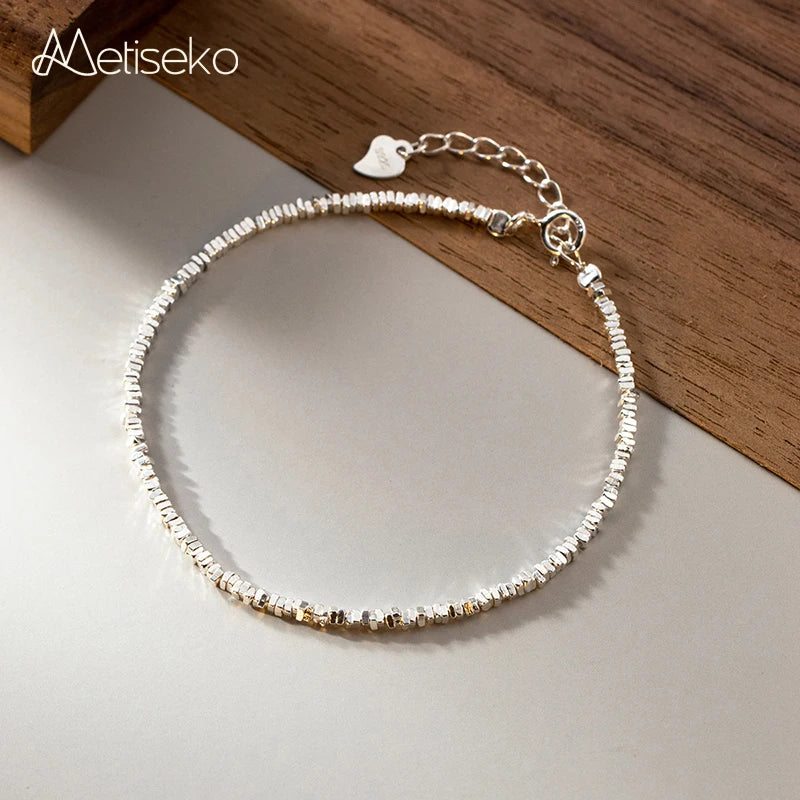 925 Silver Irregular Cubes Chain Bracelet for Women