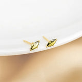 925 Silver Olive Green CZ Eye Shape Stud Earrings for Women