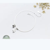 925 Sterling Silver Tiny Cat & Bell Anklet for Women