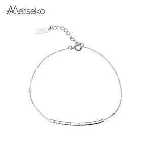 Mini Silver Sugar Cubes Anklet 925 Sterling Silver Beads Summer Jewelry