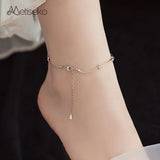 925 Silver Anklet Round Beads & Lines Stitching Anklet for Women