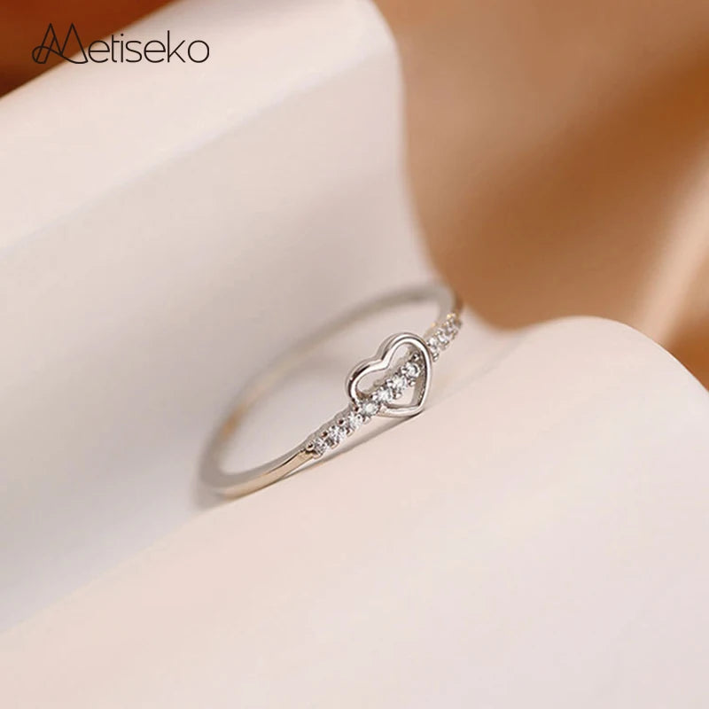 925 Silver Heart Ring with CZ Band for Gift Party