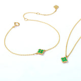 Sterling Silver Plated 14K Emerald Clover Bracelet for Women