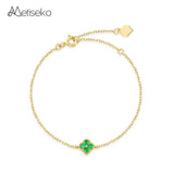 Sterling Silver Plated 14K Emerald Clover Bracelet for Women