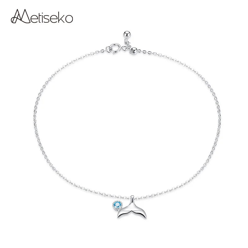 Whale Tail Pendant Anklet 925 Sterling Silver Plated Platinum