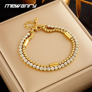 Mewanry Zircon Bracelet Double-layered Chain Hip Hop Sweet Wedding Jewelry