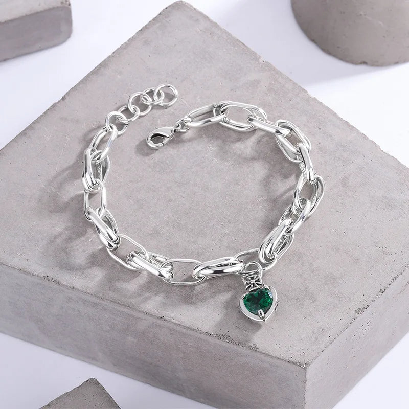 Mewanry Crown Love Green Zircon Bracelet Vintage Charming Birthday
