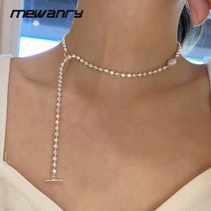 Minimalist Silver Pearl Clavicle Chain Necklace Jewelry for Women