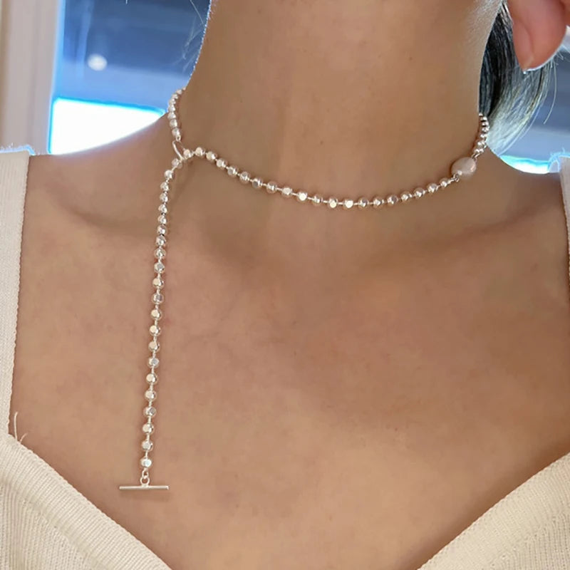 Minimalist Silver Pearl Clavicle Chain Necklace Jewelry for Women