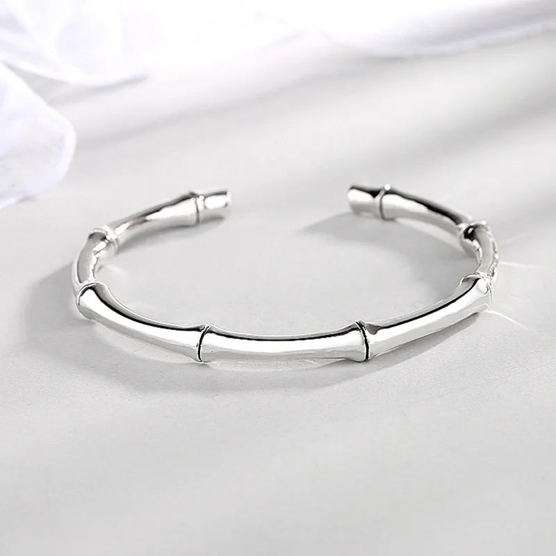 Mewanry Silver Bamboo Opening Bracelet Vintage Holiday Party Jewelry