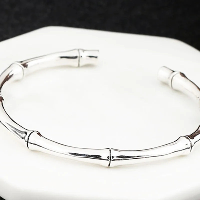 Mewanry Silver Bamboo Opening Bracelet Vintage Holiday Party Jewelry