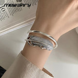 Mewanry Silver Bracelet Vintage Feather Couples Jewelry