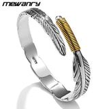 Mewanry Silver Bracelet Couples Feather Leaves Adjustable Jewelry