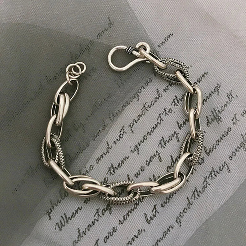 Mewanry Silver Bracelet Vintage Punk Rock Thick Chain Jewelry